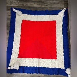 Granny square fourth of July independence day crochet large tassel blanket